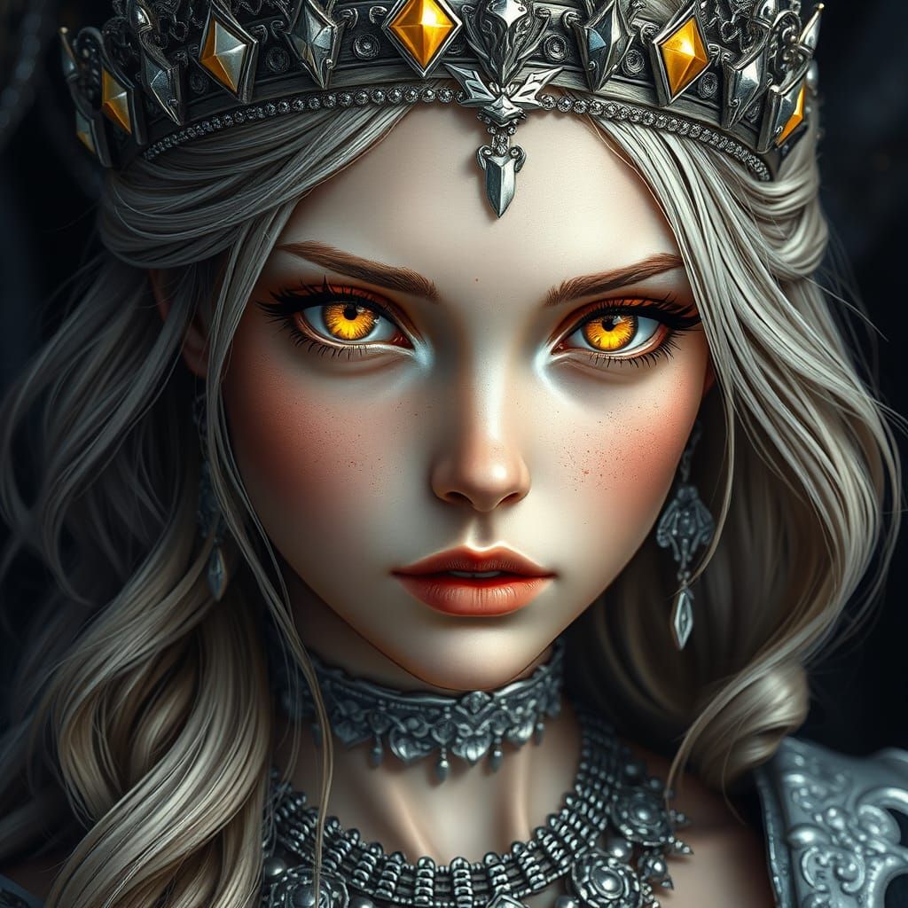 Hyperrealistic Medieval Princess in Charcoal and Silver