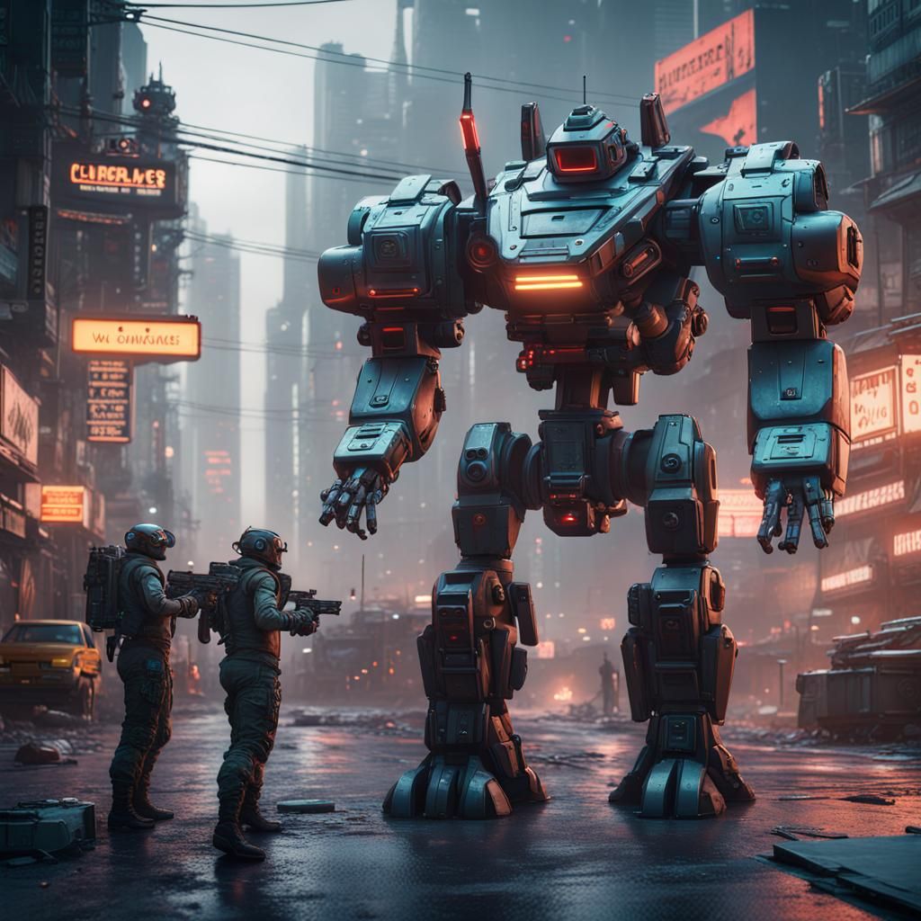 Cyberpunk Warriors with Robo Dogs and Giant Machines