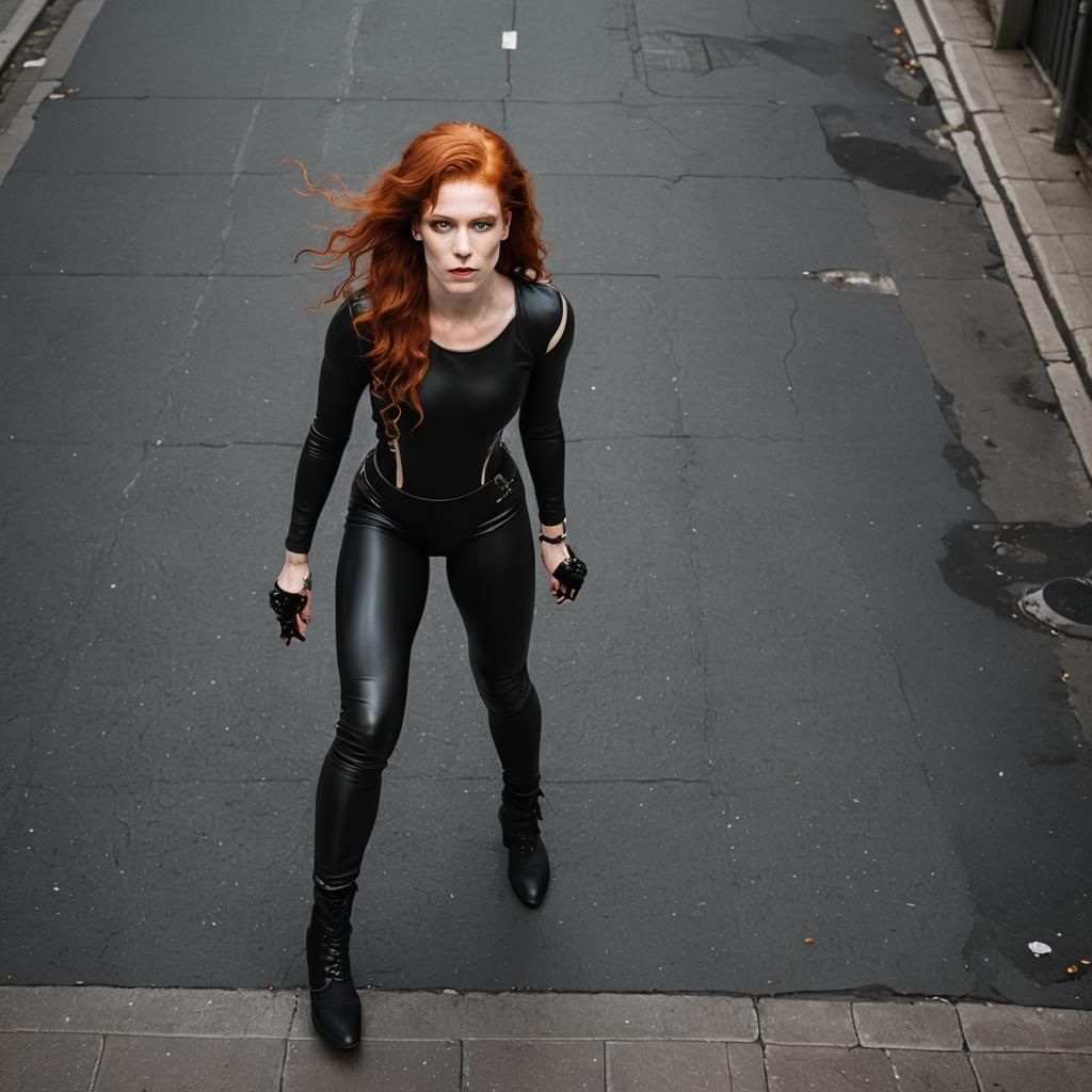 Redhead Gymnast in Dark Street