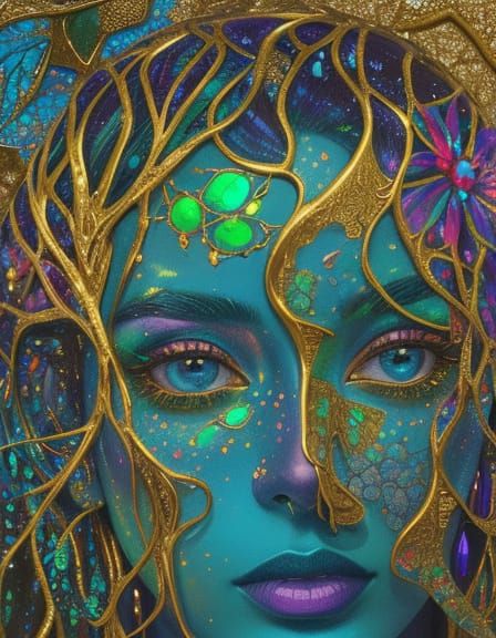 Surreal Opalescent Portrait of a Woman in a Forest