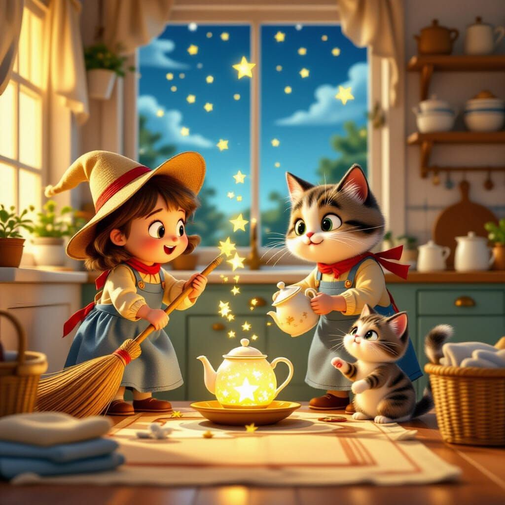 Enchanted Kitchen Scene with Animated Objects