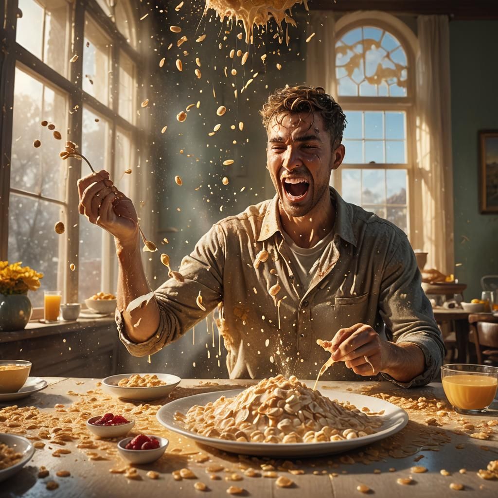 Fantastical Oatmeal Encounter in Warm Golden Light