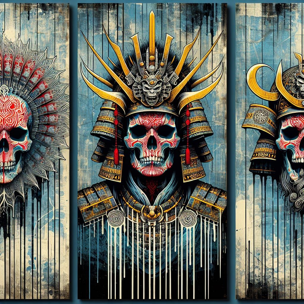 Striking Skull Warriors in Abstract Blue