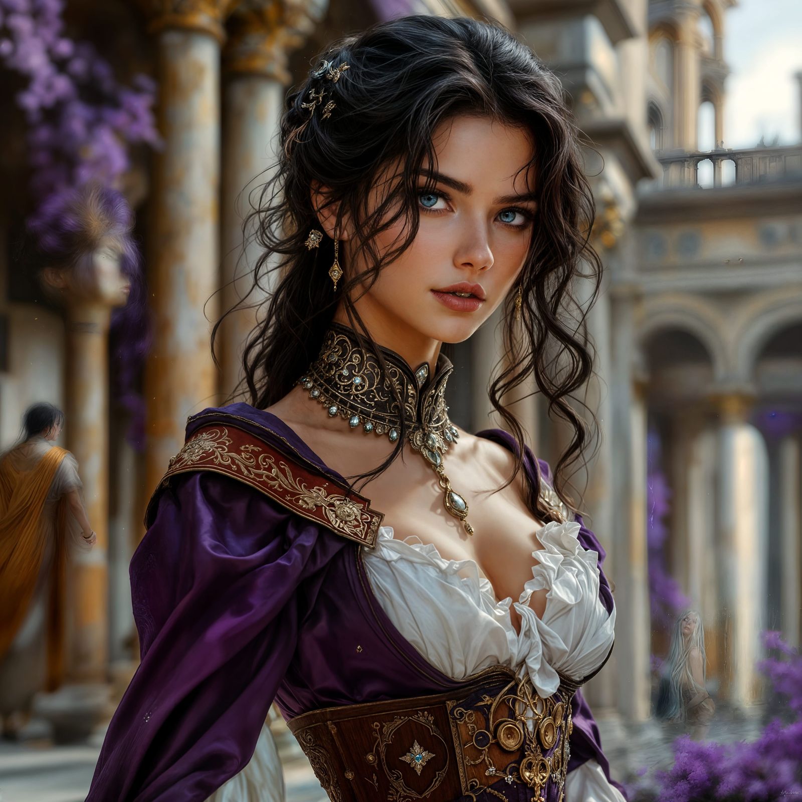 Medieval Woman in Ancient City, Dark Fantasy Concept Art