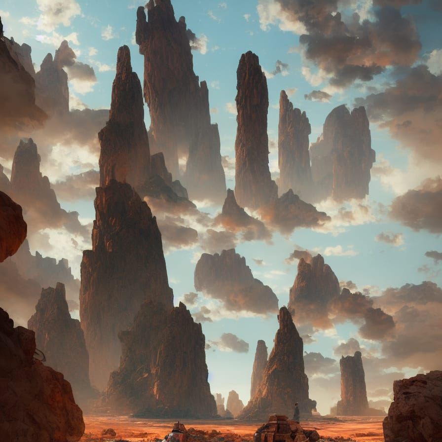 Intricate Desert Monolith in Triadic Colors
