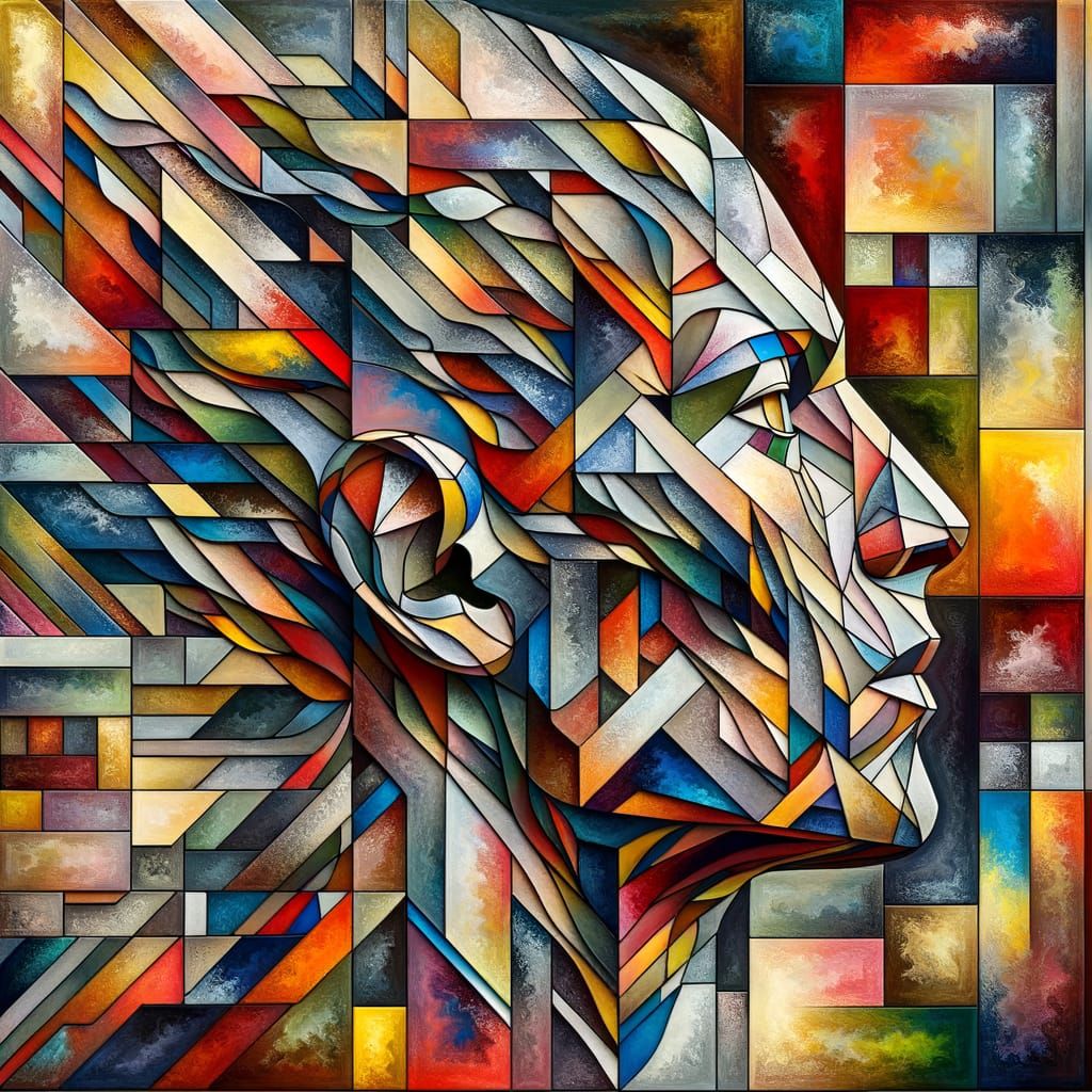 Geometric Paper Collage Portrait in Prism Colors