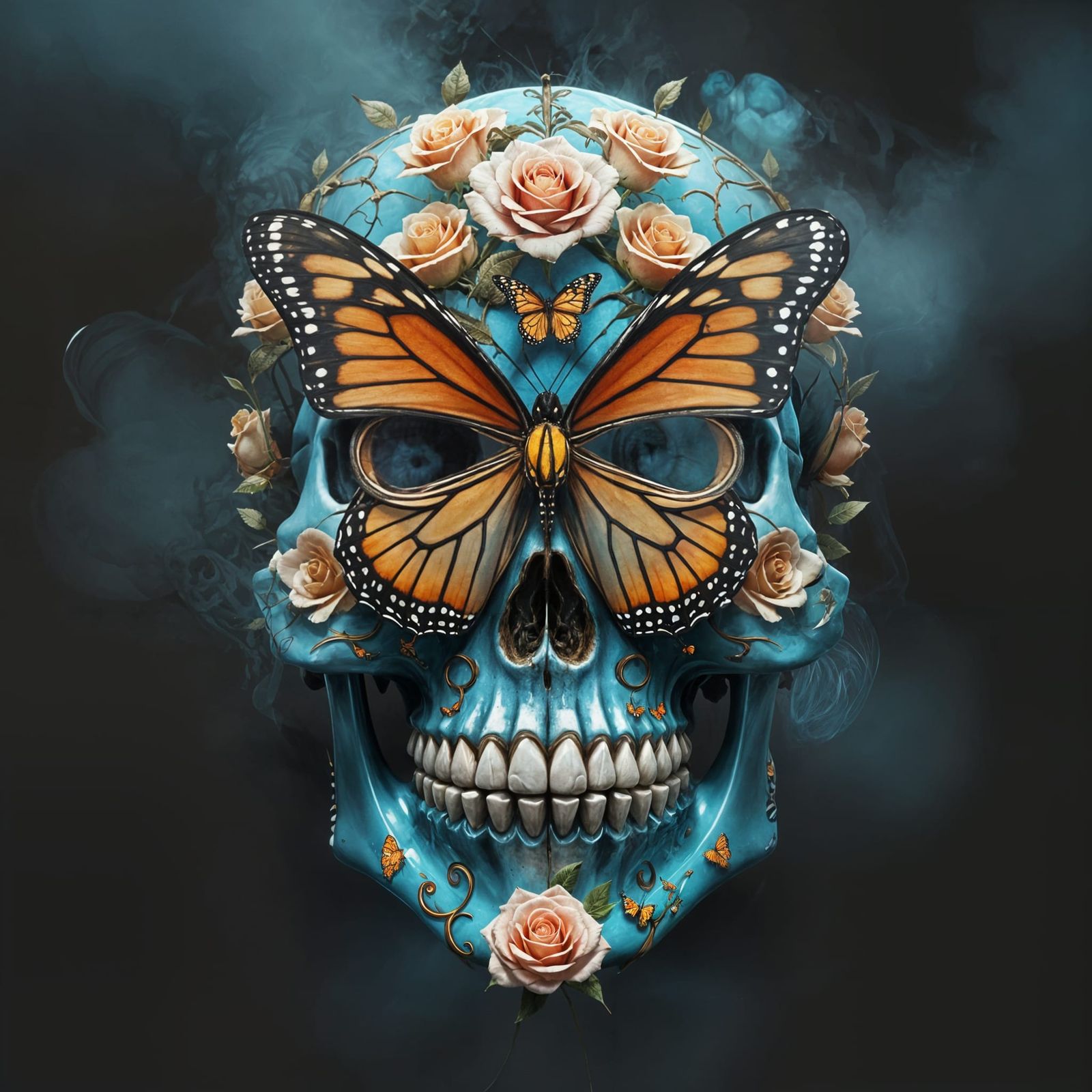 A  dia de los muertos rose skull Double exposure of a Monarc...
