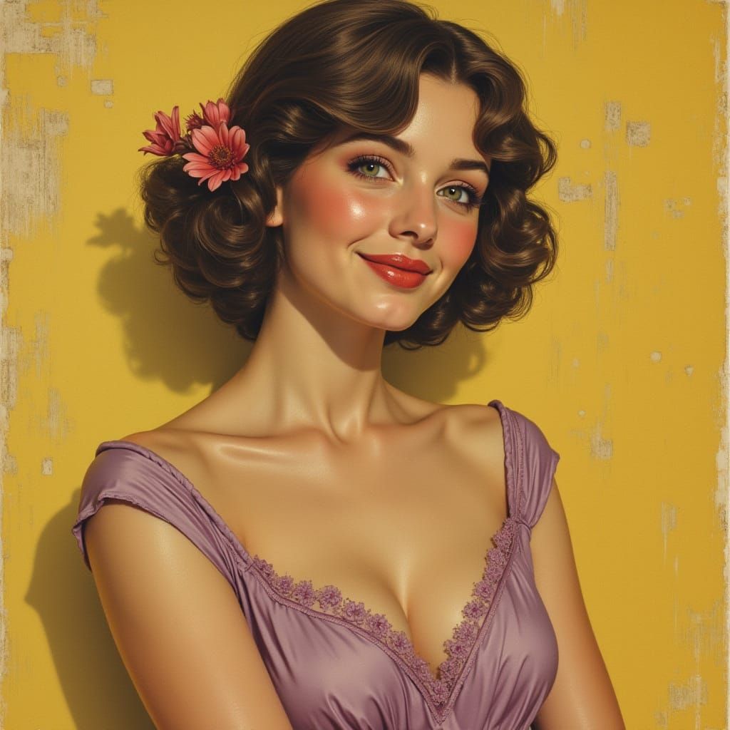 Elegant Woman in Flowing Dress, Art Nouveau Style