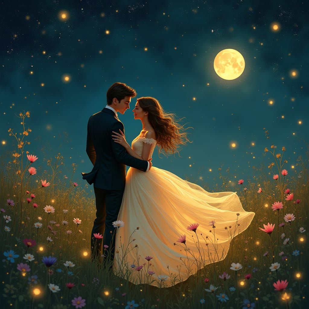 Romantic Waltz Under Starlight: Art Nouveau Style