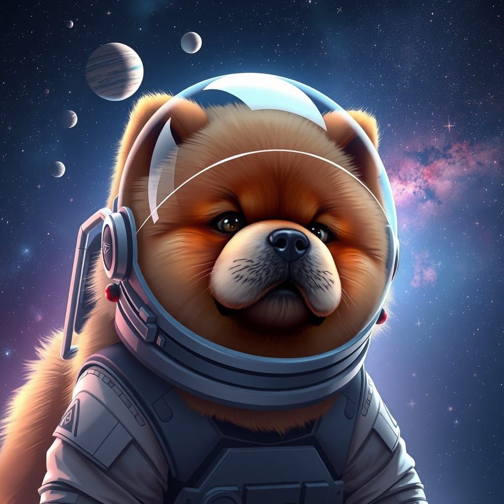 Cosmic Chow Chow in Astronaut Helmet