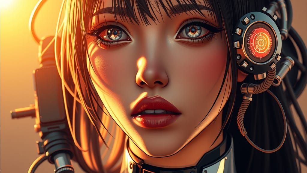 Stunning Cyberpunk Woman with Intricate Bionic Implants in G...