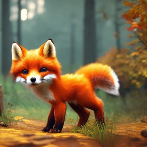 Epic Autumn Fox Cub in Immersive 3D Game Art