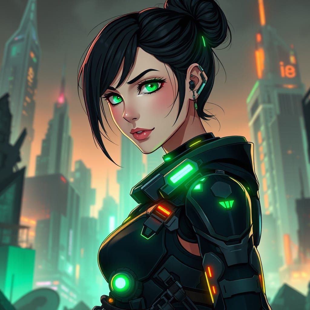 Cyberpunk Operative Stands Amidst Dystopian Ruins