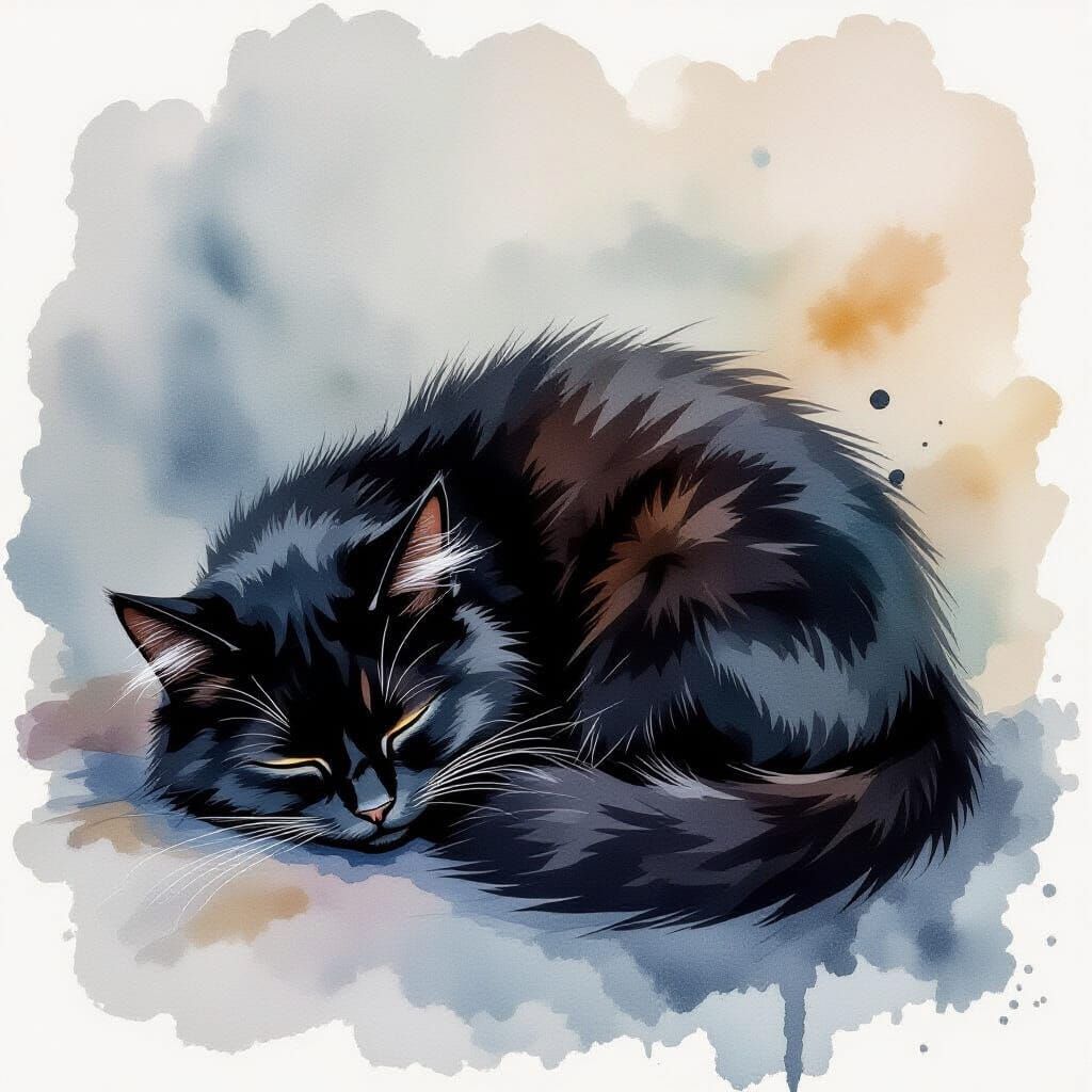 Expressive Watercolor Black Cat Painting