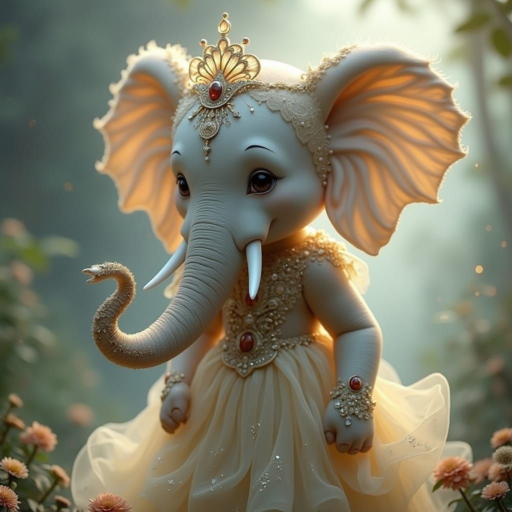 Majestic Female Elephant in Enchanted Dreamlike Landscape