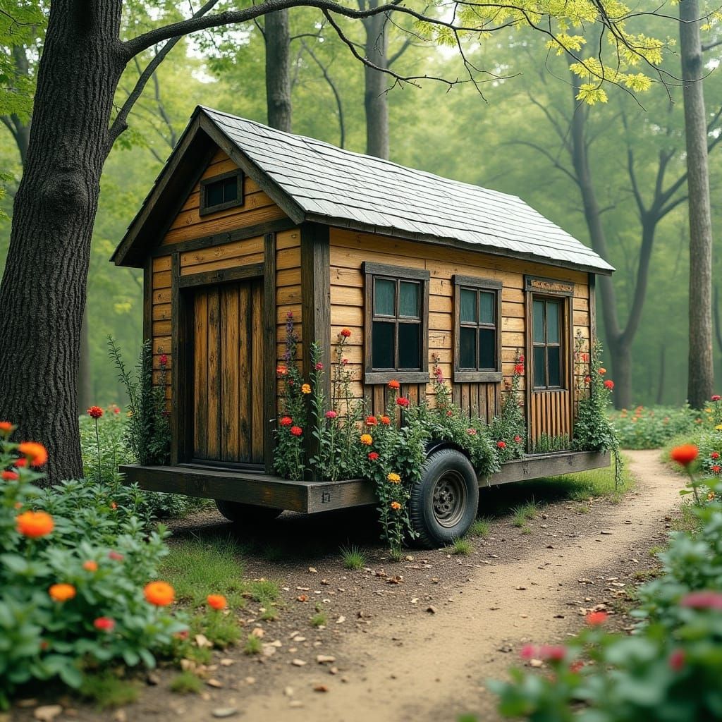 Vintage-Inspired Wooden Pallet Camper in a Serene Forest