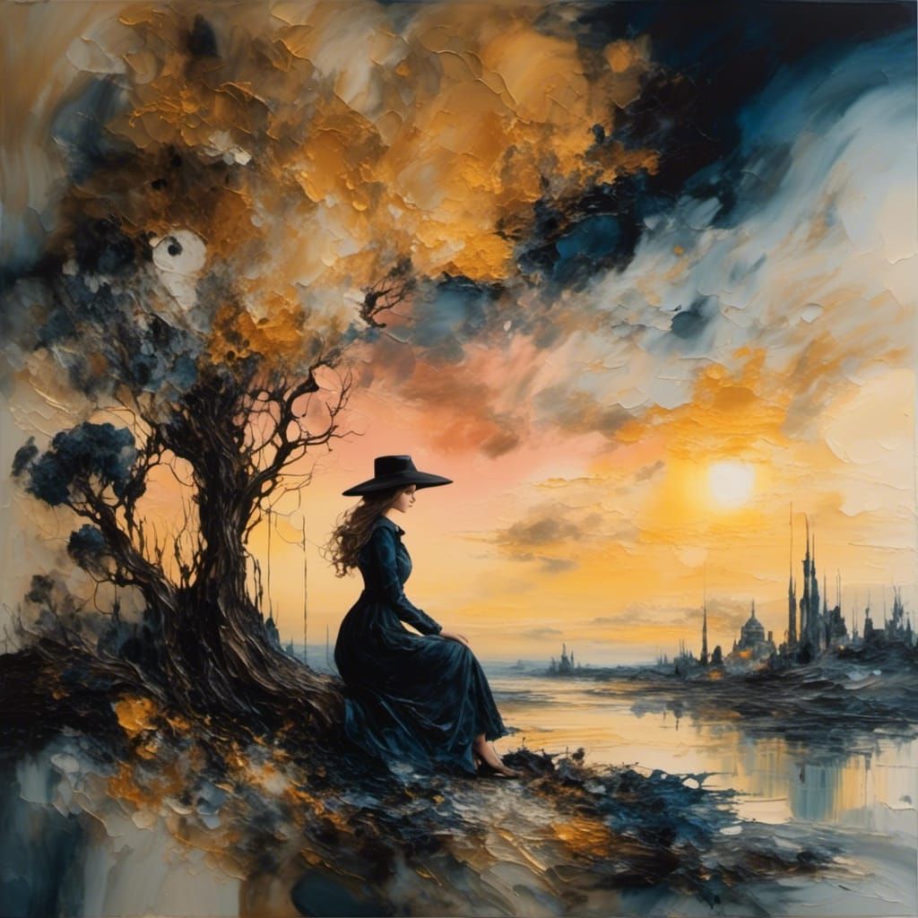 Surreal Dreamlike Landscape in Impasto Oil Painting Style