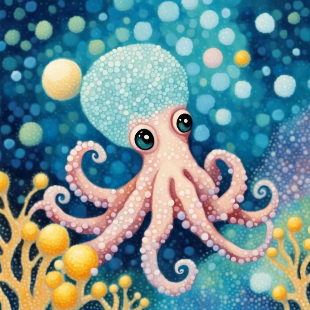 Vibrant Pointillism Octopus Embracing Ocean Whimsy