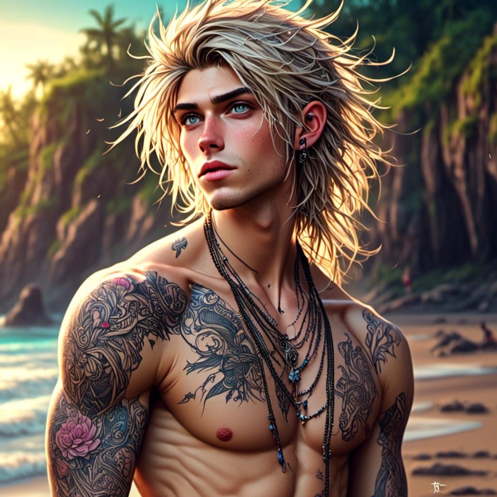 Vibrant Beach Boy in Punky Pixie Style