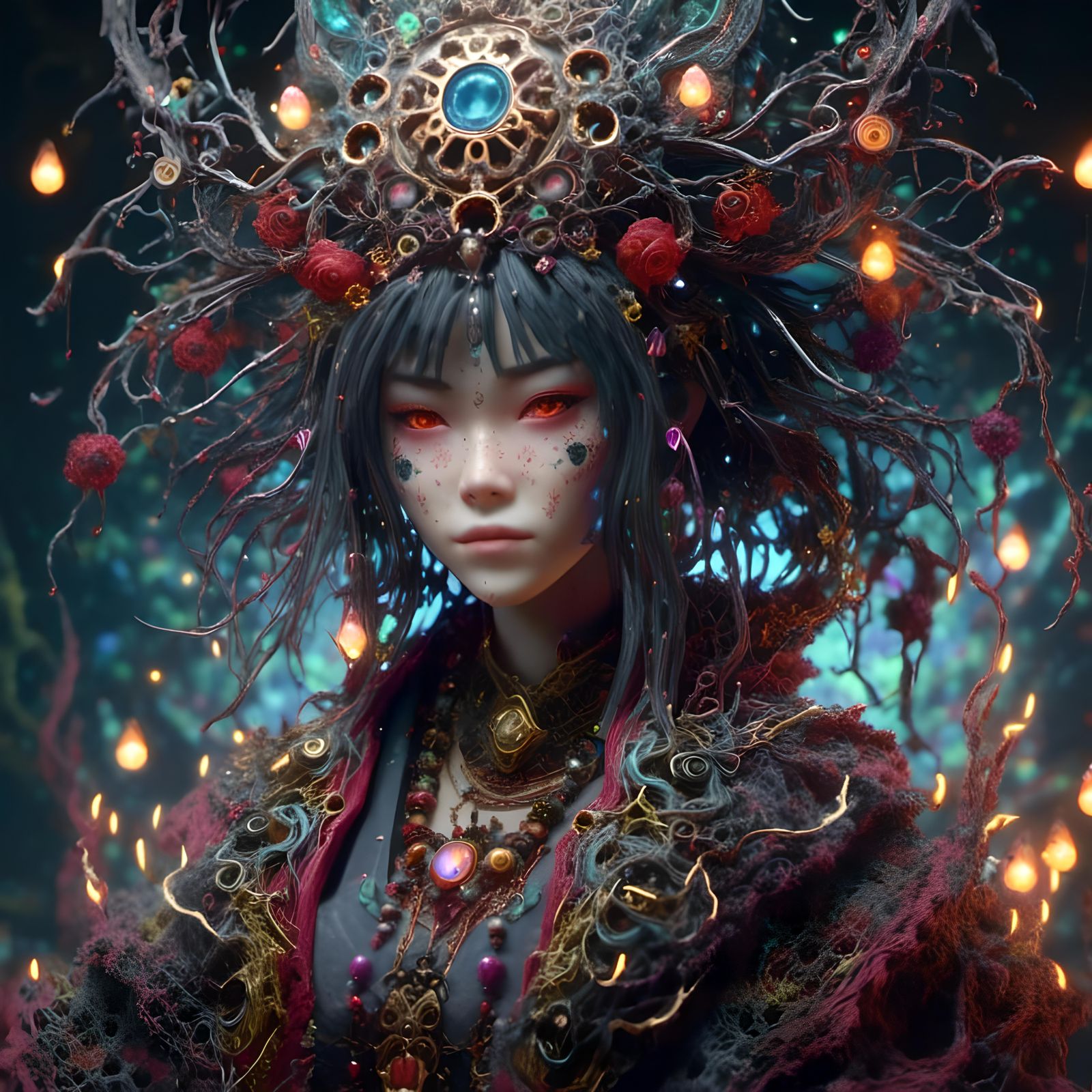 Ethereal Fortuneteller in Dreamlike Yoshitaka Amano Style