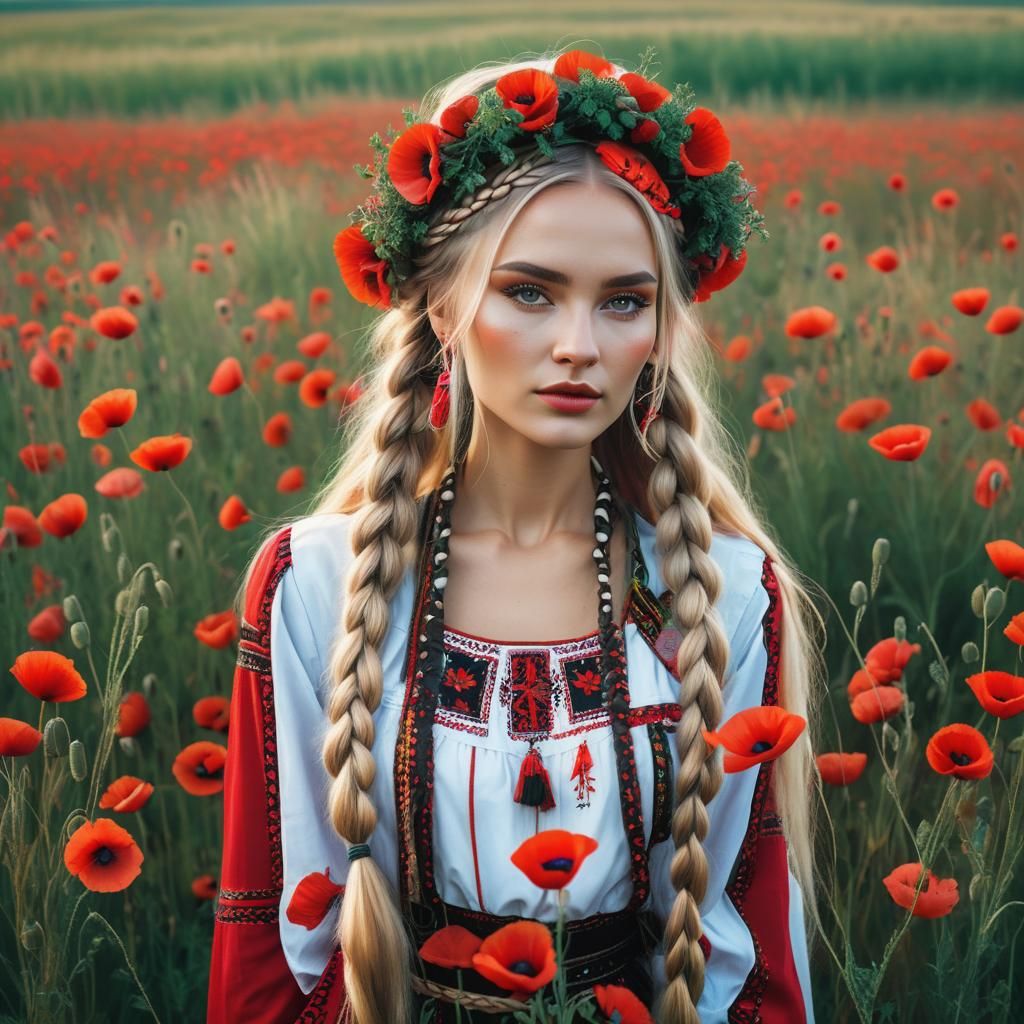 Ethereal Slavic Beauty in Neon Retro Style