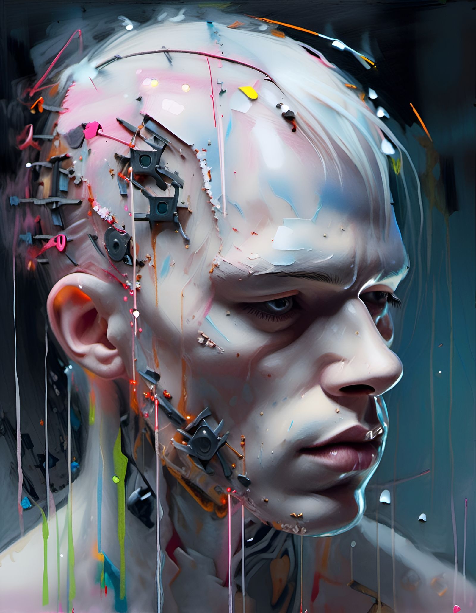 Cyberpunk Android God with Neon God Rays