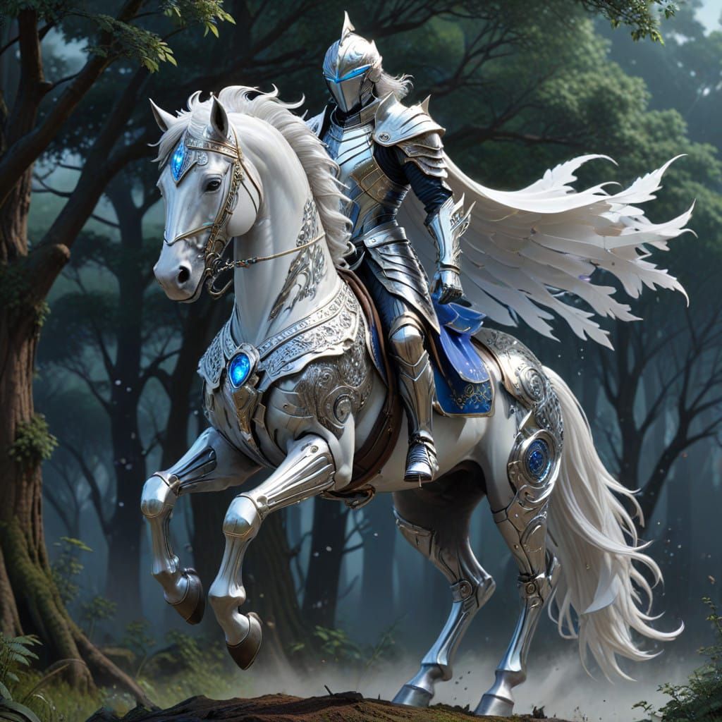 Silver Knight Rides into Futuristic Storm