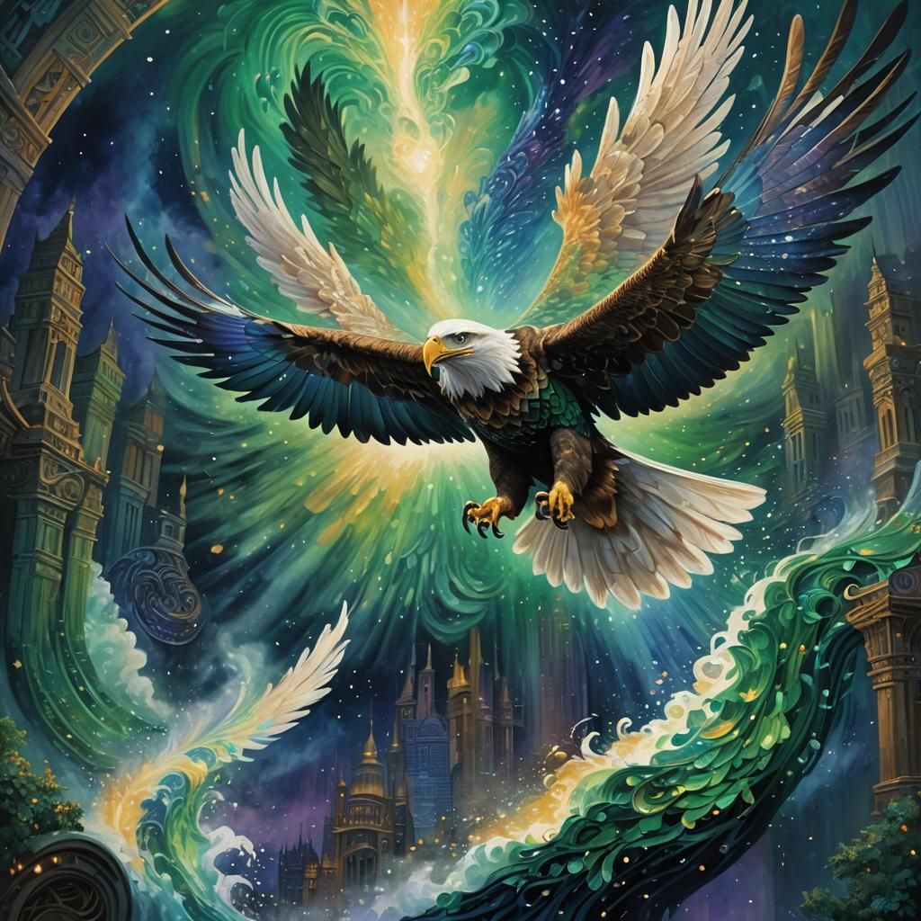 Ethereal Flying Eagle in Dreamlike Realm