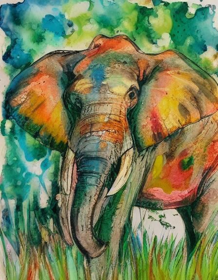 Elephant in Expressive Alcohol Ink Style