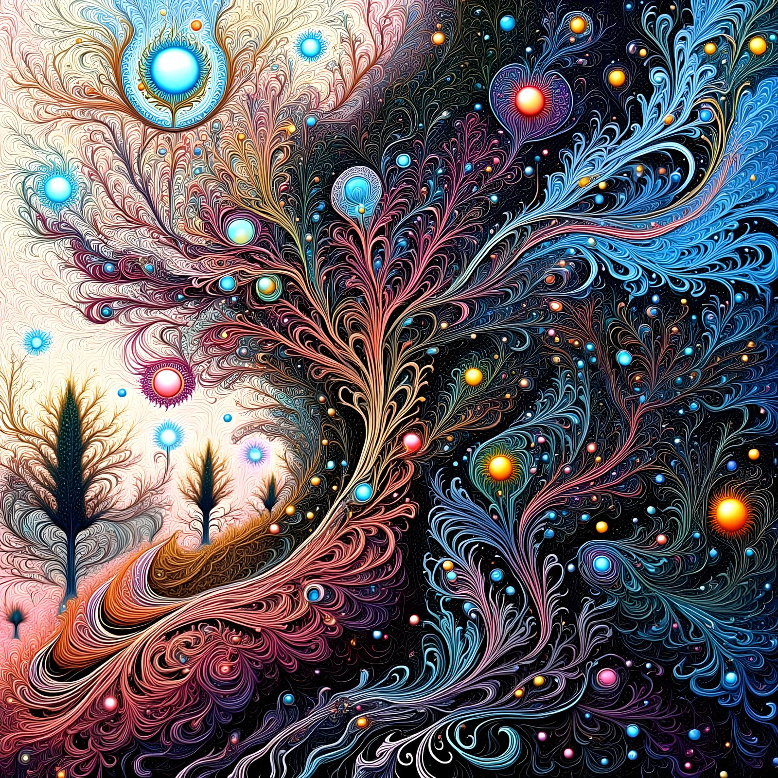 Dreamlike Gouache Landscape with Flowing Roots