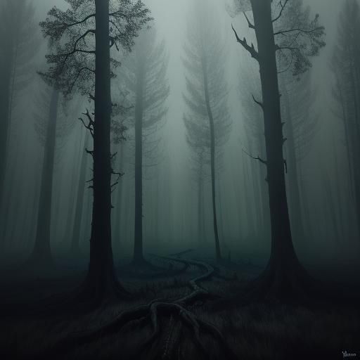 Dark Fantasy Forest in Chiaroscuro Oil Painting Style