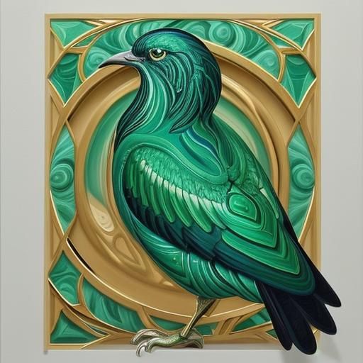Majestic Art Deco Bird in Malachite Glaze