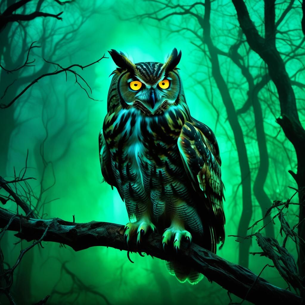 Mysterious Owl Reigns Over Haunted Forest in Cinematic Darkn...