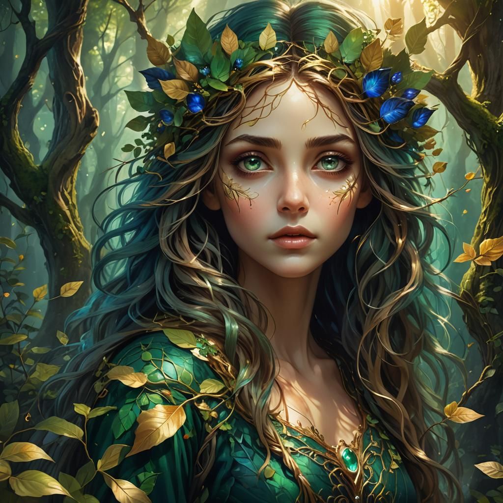 Ethereal Woodland Enchantress in Whimsical Fantasy Style
