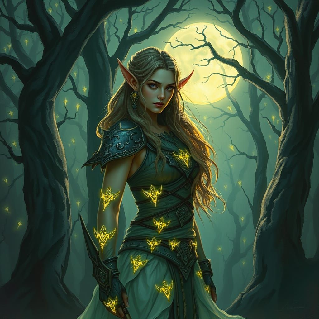 Ethereal Elf Warrior in Enchanted Forest