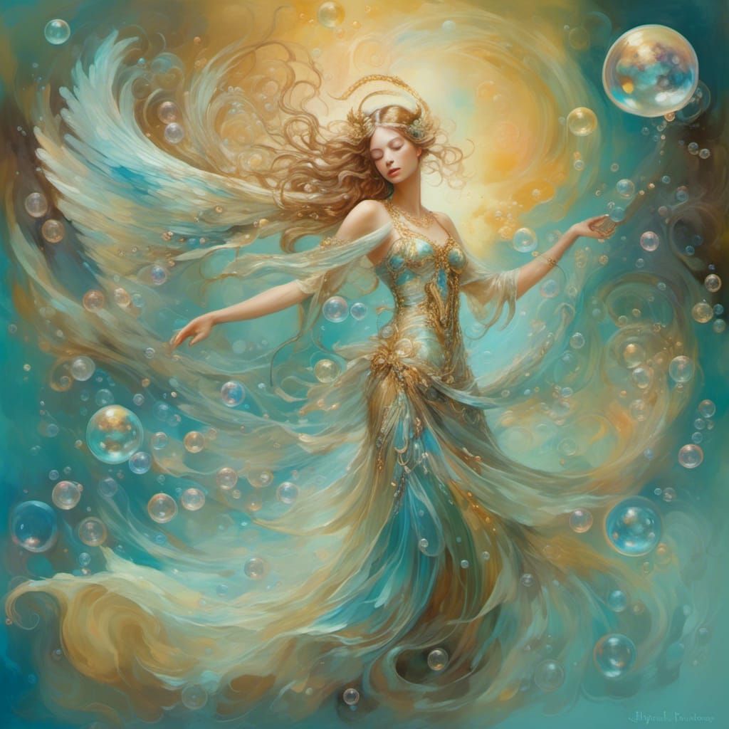 Celestial Angel Woman in Whimsical Pastel Hues