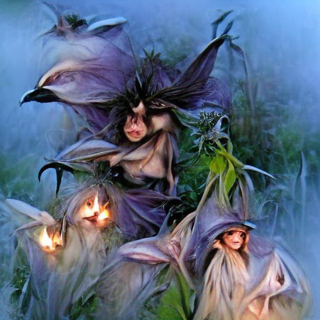 Enchanting Faeries Gather at Twilight in Whimsical Fantasy A...