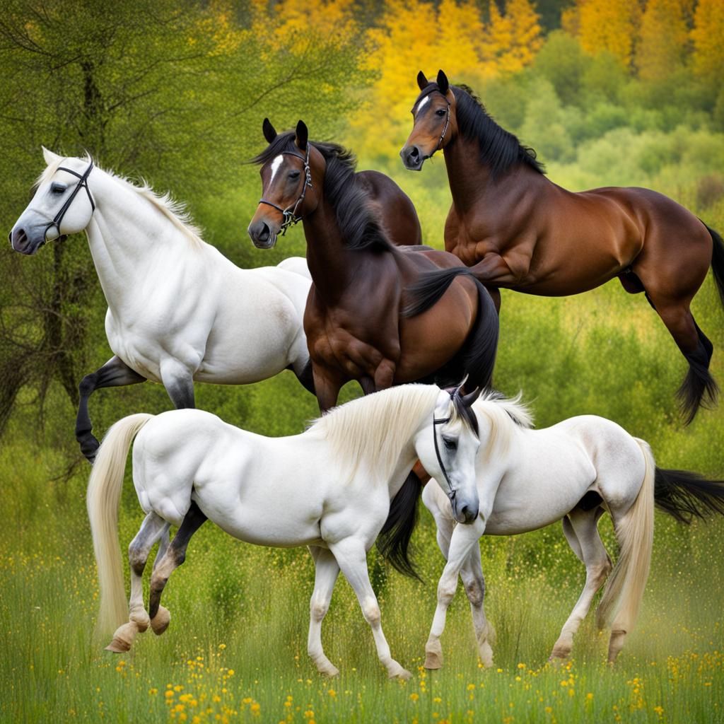 Horses in Full Gallop in Nature