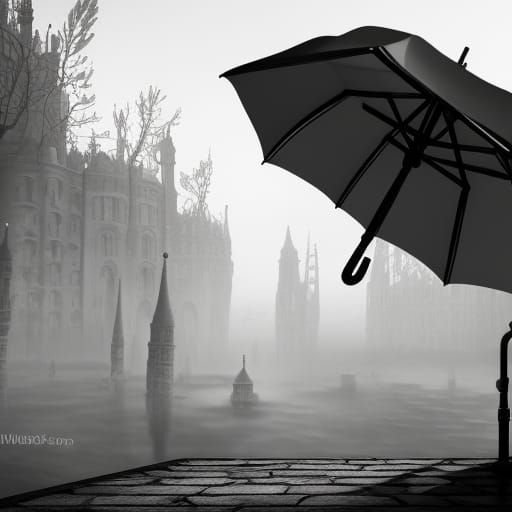 Vintage Black and White Umbrella Photo