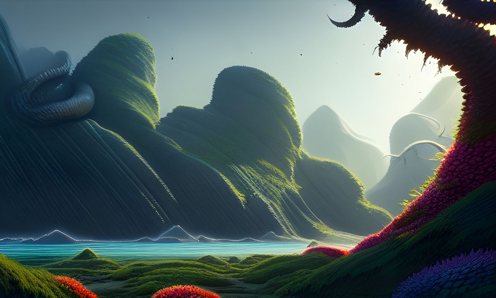 Hyperrealistic Island of Kraken in Sinister Forest