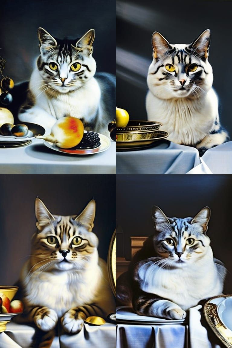 Regal Feline Majesty in Opulent Baroque Still Life