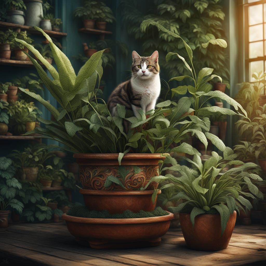 Regal Feline Dominates Vibrant Floral Paradise