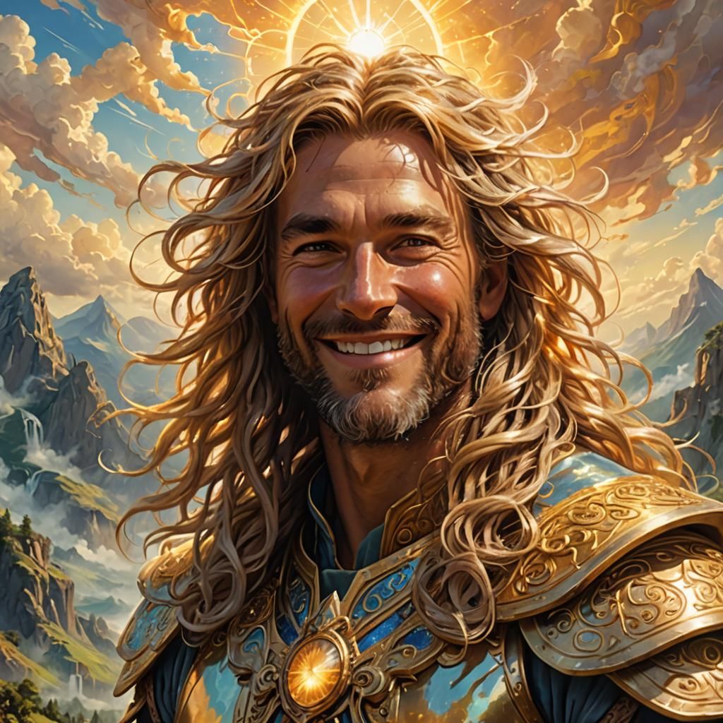 Majestic Fantasy Deity in Vibrant Heaven