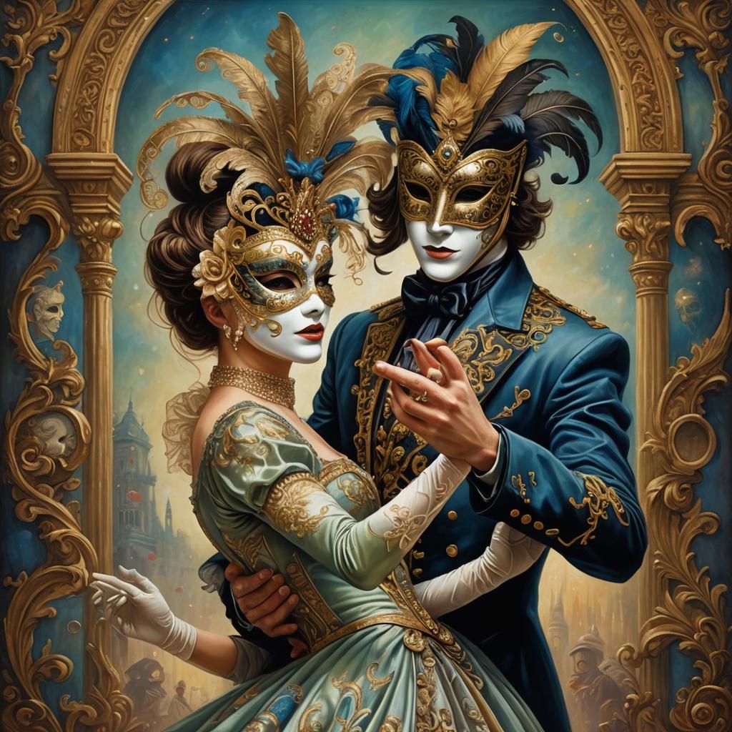 Ethereal Masquerade Ball Scene in Victorian Style