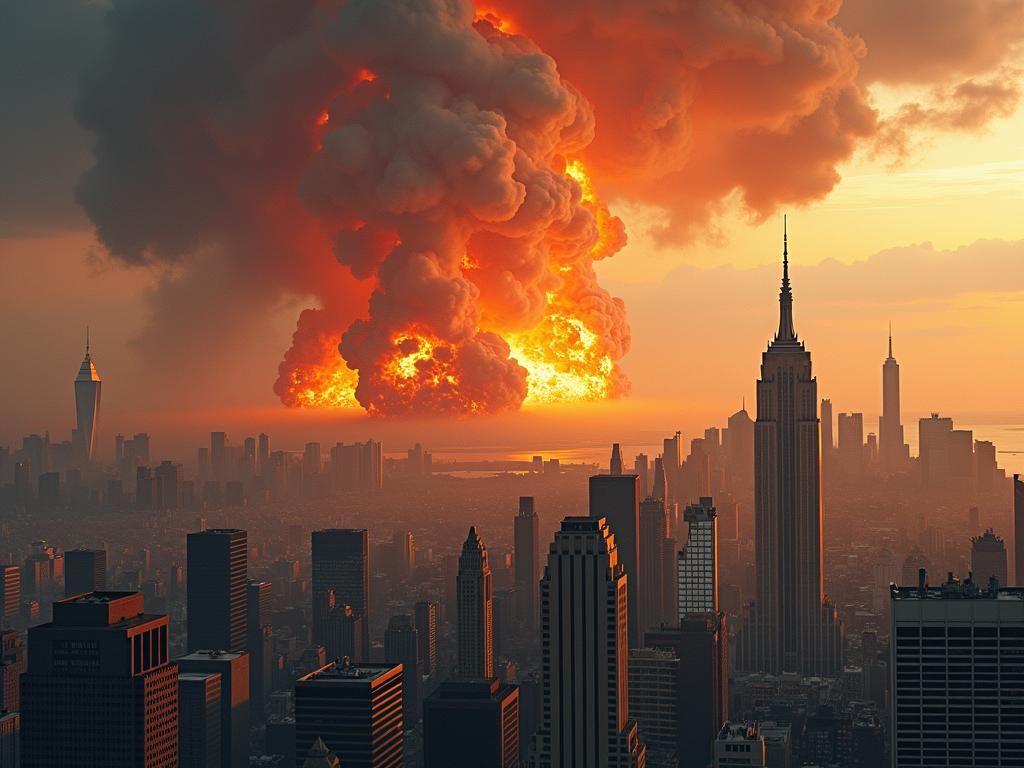9/11 Tragedy Unfolds in Dystopian Cityscape