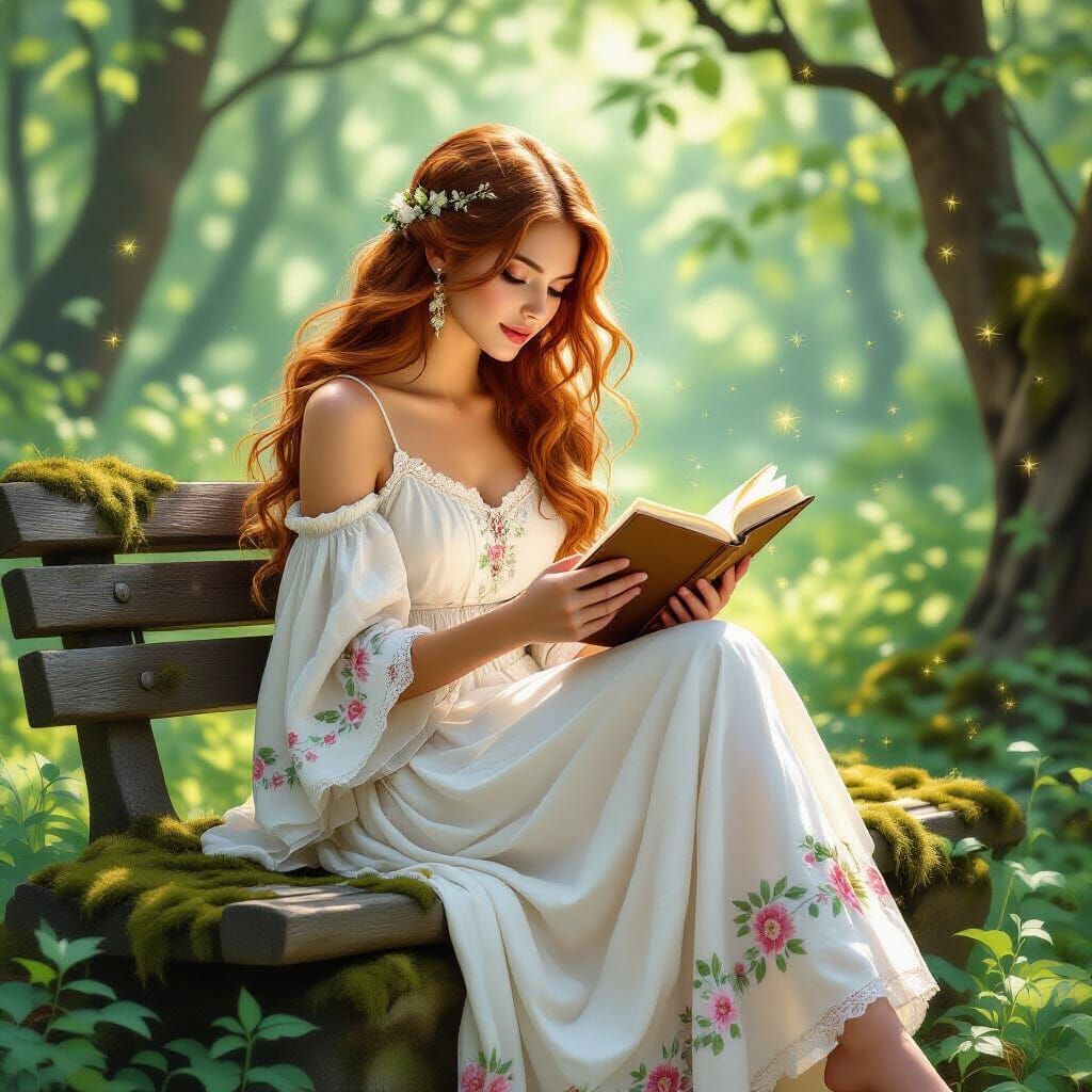 Woman in Forest Clearing, Art Nouveau Impressionism