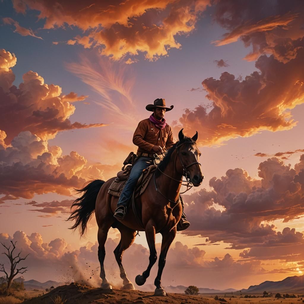 Breathtaking Cowboy Landscape in Warm Oil Painting Style
