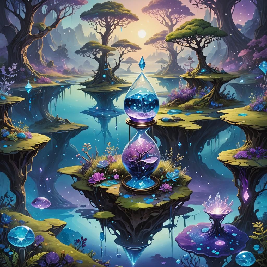 Surreal Crystal Realm with Celestial Dance