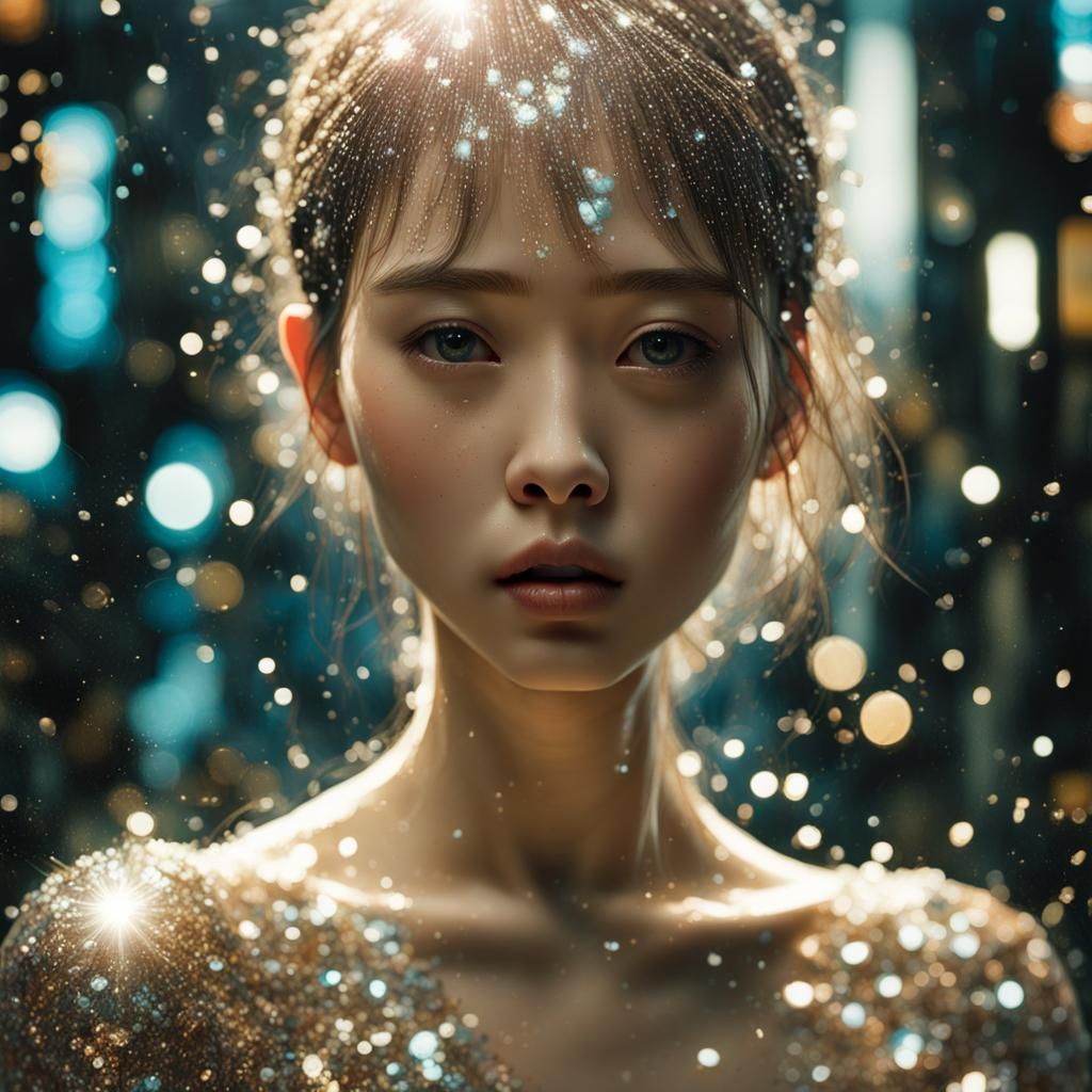 Dazzling Young Woman in Glittering Portrait