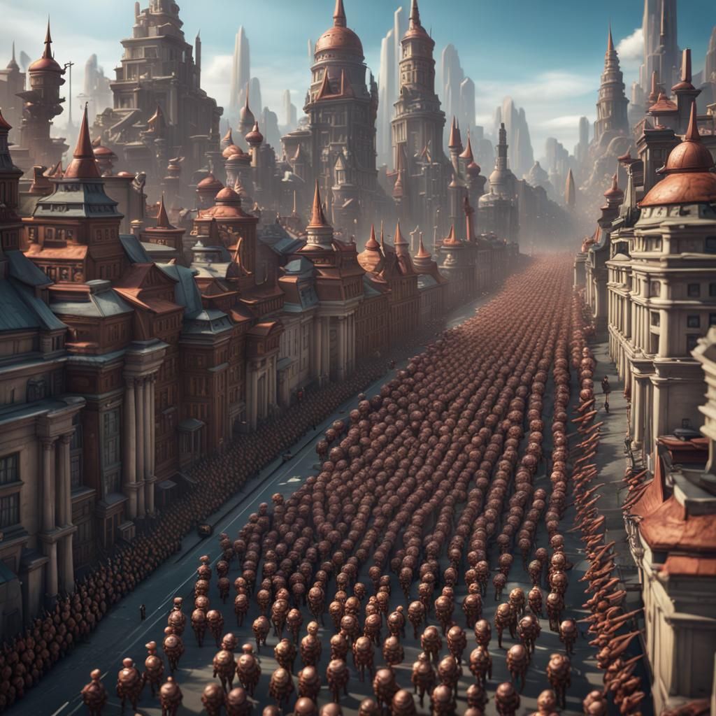 Cyberpunk Bobblehead Legion Invades City Skyscrapers